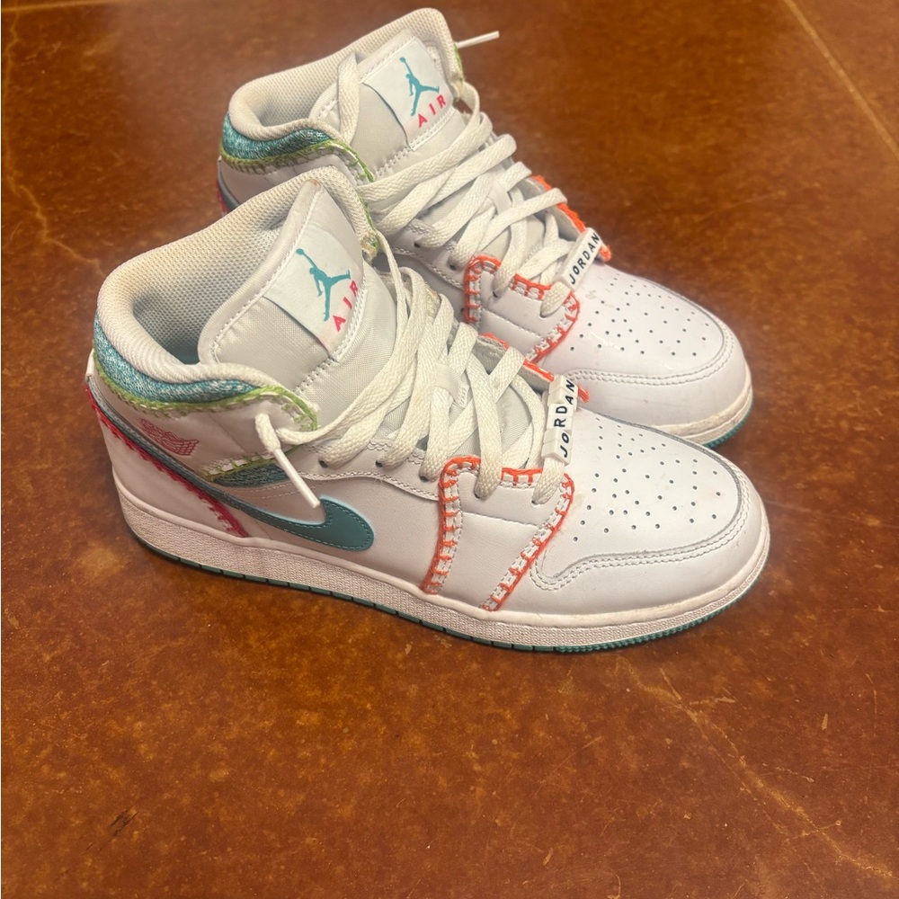 Kids White and Teal Sneakers